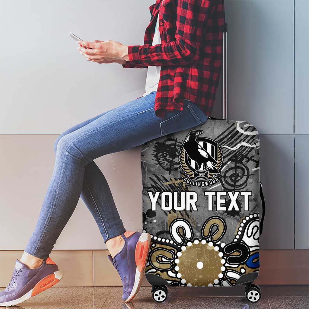 Personalized Collingwood Magpies Luggage Cover Aboriginal Dot Painting Graffiti Style