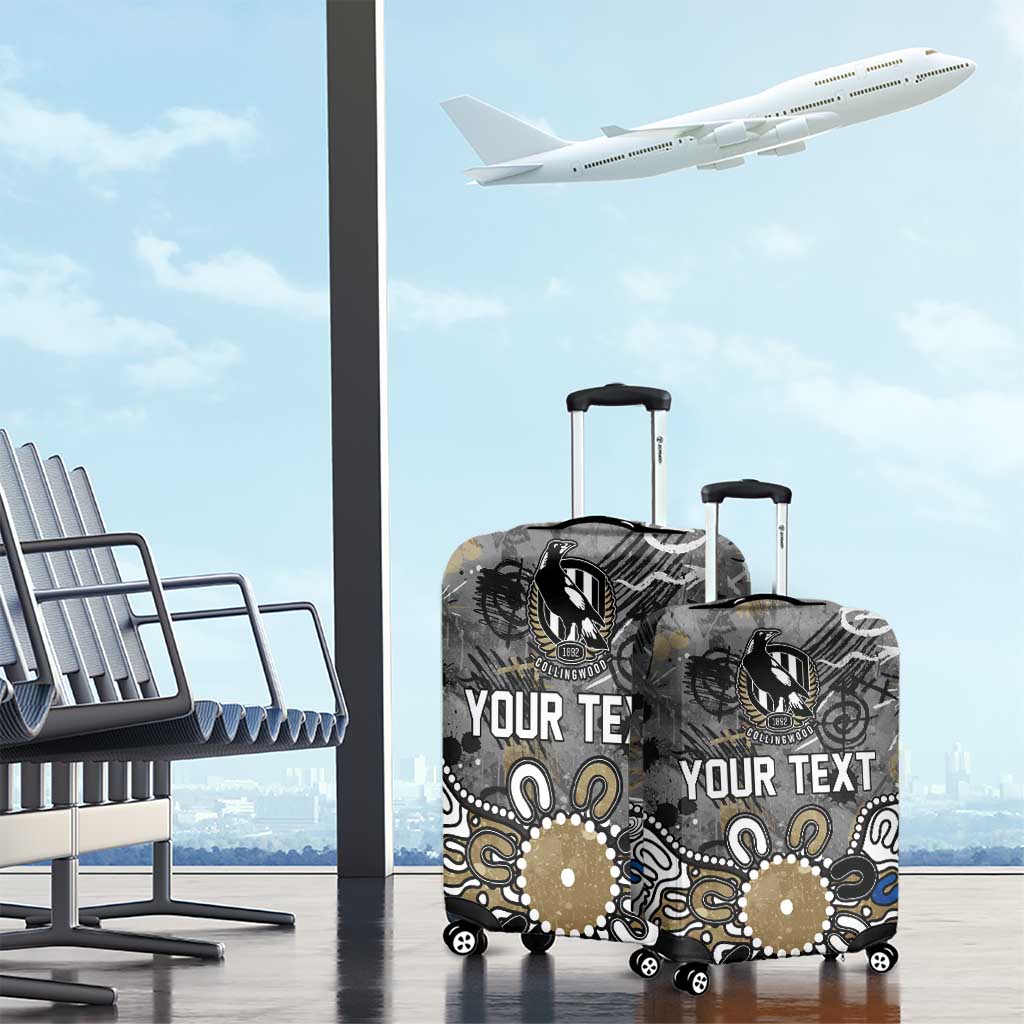 Personalized Collingwood Magpies Luggage Cover Aboriginal Dot Painting Graffiti Style