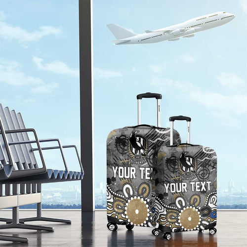 Personalized Collingwood Magpies Luggage Cover Aboriginal Dot Painting Graffiti Style