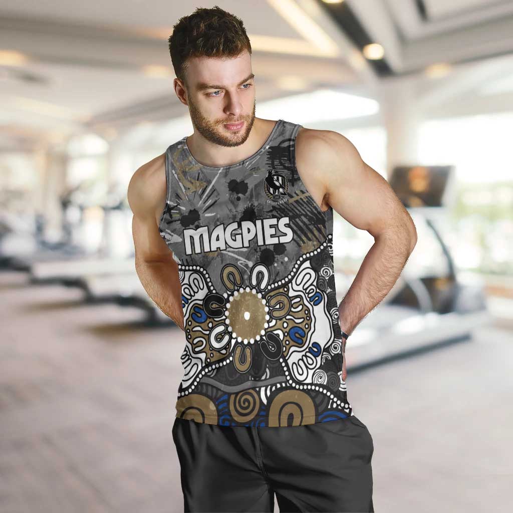 Personalized Collingwood Magpies Men Tank Top Aboriginal Dot Painting Graffiti Style