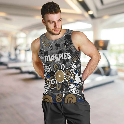 Personalized Collingwood Magpies Men Tank Top Aboriginal Dot Painting Graffiti Style