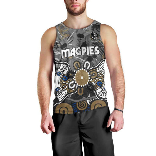 Personalized Collingwood Magpies Men Tank Top Aboriginal Dot Painting Graffiti Style