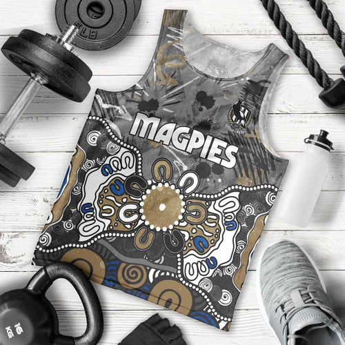 Personalized Collingwood Magpies Men Tank Top Aboriginal Dot Painting Graffiti Style