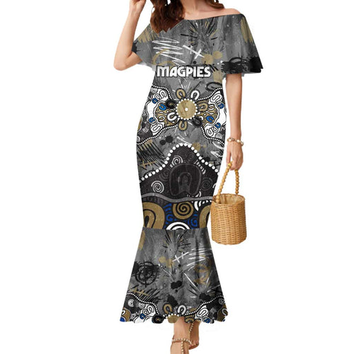 Personalized Collingwood Magpies Mermaid Dress Aboriginal Dot Painting Graffiti Style