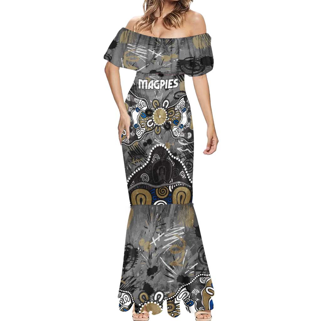 Personalized Collingwood Magpies Mermaid Dress Aboriginal Dot Painting Graffiti Style