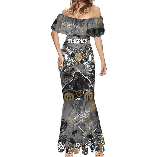 Personalized Collingwood Magpies Mermaid Dress Aboriginal Dot Painting Graffiti Style