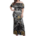 Personalized Collingwood Magpies Off Shoulder Maxi Dress Aboriginal Dot Painting Graffiti Style