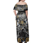 Personalized Collingwood Magpies Off Shoulder Maxi Dress Aboriginal Dot Painting Graffiti Style