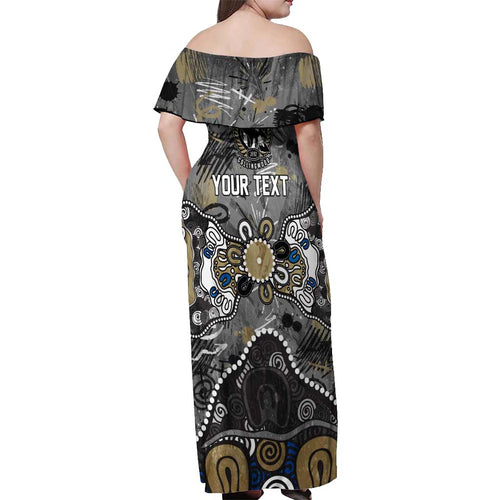 Personalized Collingwood Magpies Off Shoulder Maxi Dress Aboriginal Dot Painting Graffiti Style
