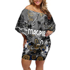 Personalized Collingwood Magpies Off Shoulder Short Dress Aboriginal Dot Painting Graffiti Style