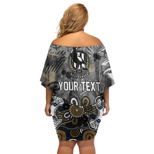 Personalized Collingwood Magpies Off Shoulder Short Dress Aboriginal Dot Painting Graffiti Style