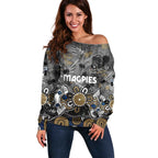 Personalized Collingwood Magpies Off Shoulder Sweater Aboriginal Dot Painting Graffiti Style