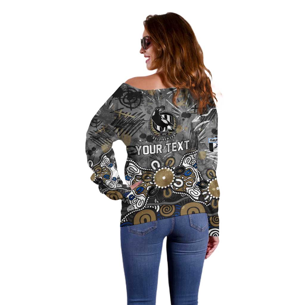 Personalized Collingwood Magpies Off Shoulder Sweater Aboriginal Dot Painting Graffiti Style