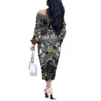 Personalized Collingwood Magpies Off The Shoulder Long Sleeve Dress Aboriginal Dot Painting Graffiti Style