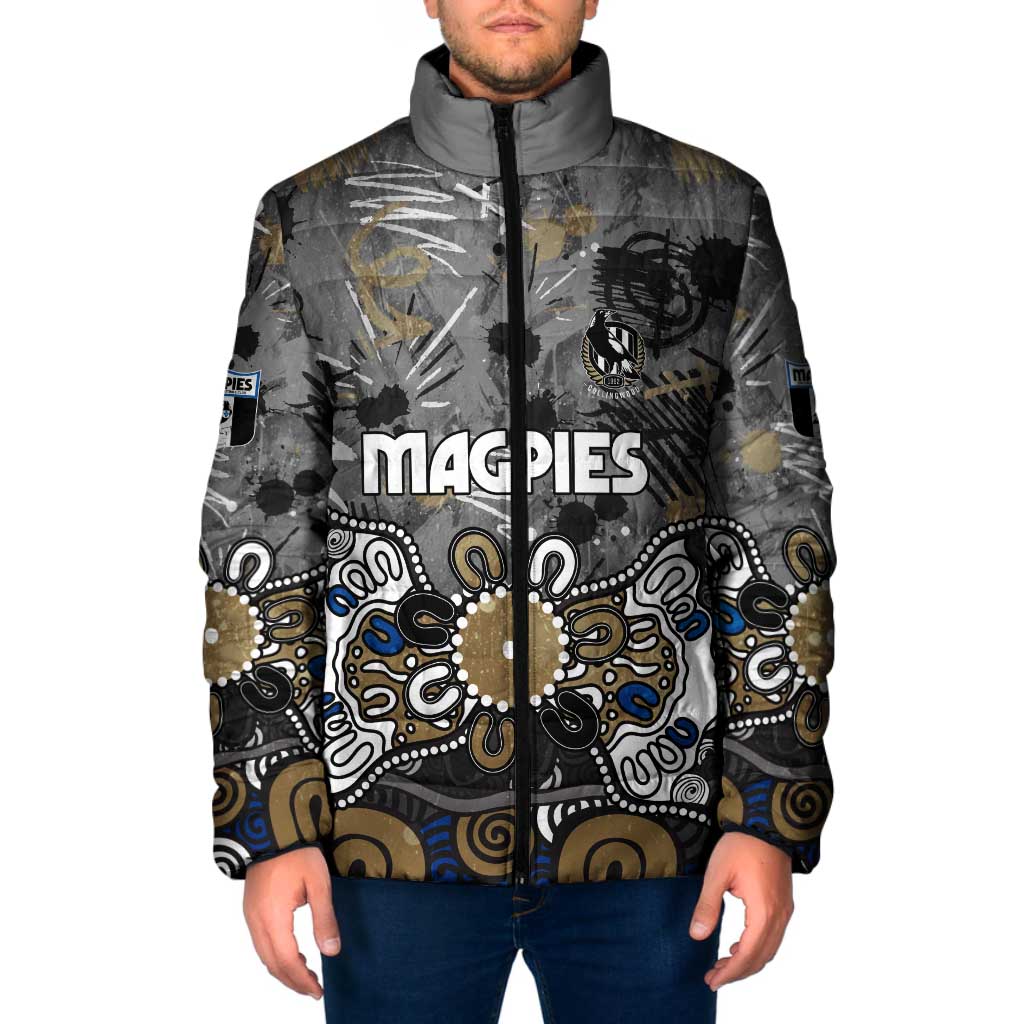 Personalized Collingwood Magpies Padded Jacket Aboriginal Dot Painting Graffiti Style