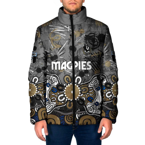 Personalized Collingwood Magpies Padded Jacket Aboriginal Dot Painting Graffiti Style