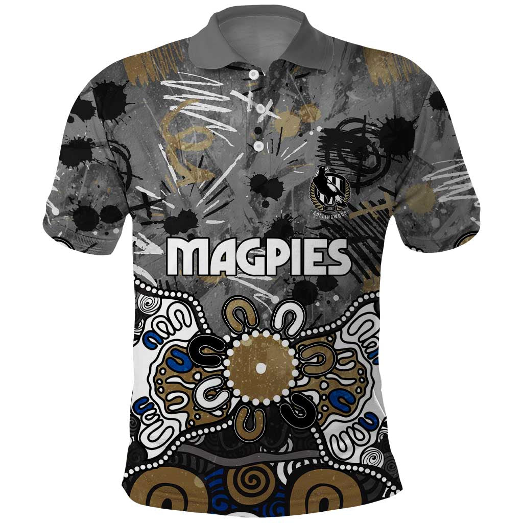 Personalized Collingwood Magpies Polo Shirt Aboriginal Dot Painting Graffiti Style