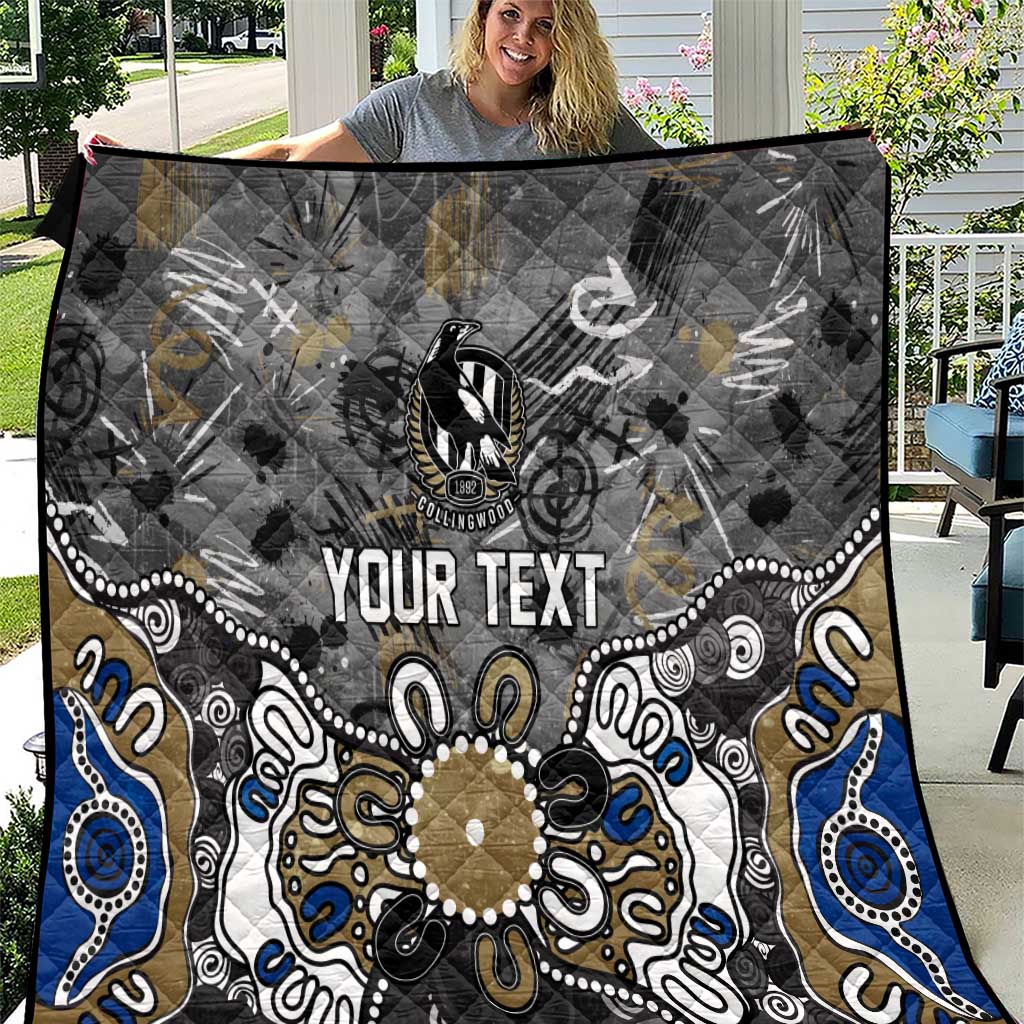 Personalized Collingwood Magpies Quilt Aboriginal Dot Painting Graffiti Style