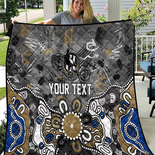 Personalized Collingwood Magpies Quilt Aboriginal Dot Painting Graffiti Style