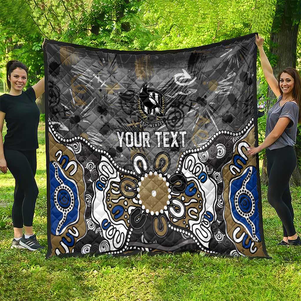 Personalized Collingwood Magpies Quilt Aboriginal Dot Painting Graffiti Style