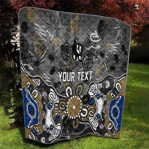 Personalized Collingwood Magpies Quilt Aboriginal Dot Painting Graffiti Style
