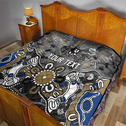 Personalized Collingwood Magpies Quilt Aboriginal Dot Painting Graffiti Style
