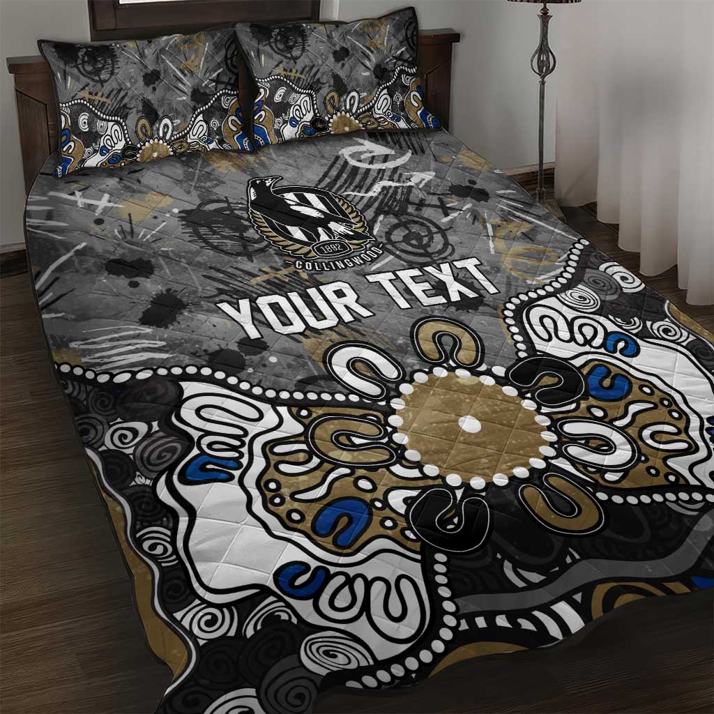 Personalized Collingwood Magpies Quilt Bed Set Aboriginal Dot Painting Graffiti Style