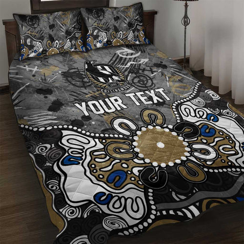 Personalized Collingwood Magpies Quilt Bed Set Aboriginal Dot Painting Graffiti Style