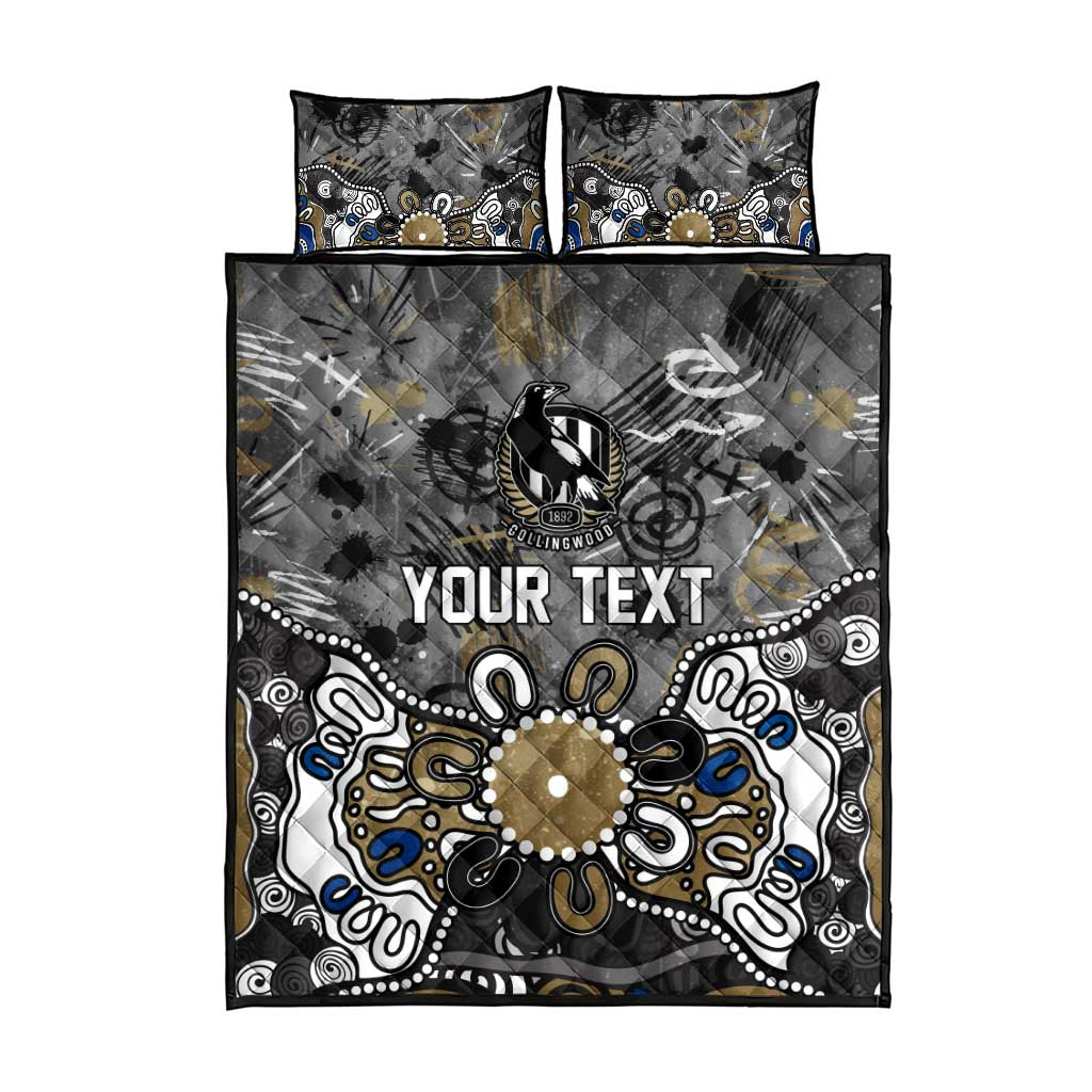 Personalized Collingwood Magpies Quilt Bed Set Aboriginal Dot Painting Graffiti Style