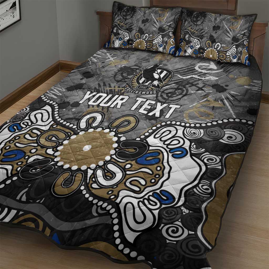 Personalized Collingwood Magpies Quilt Bed Set Aboriginal Dot Painting Graffiti Style