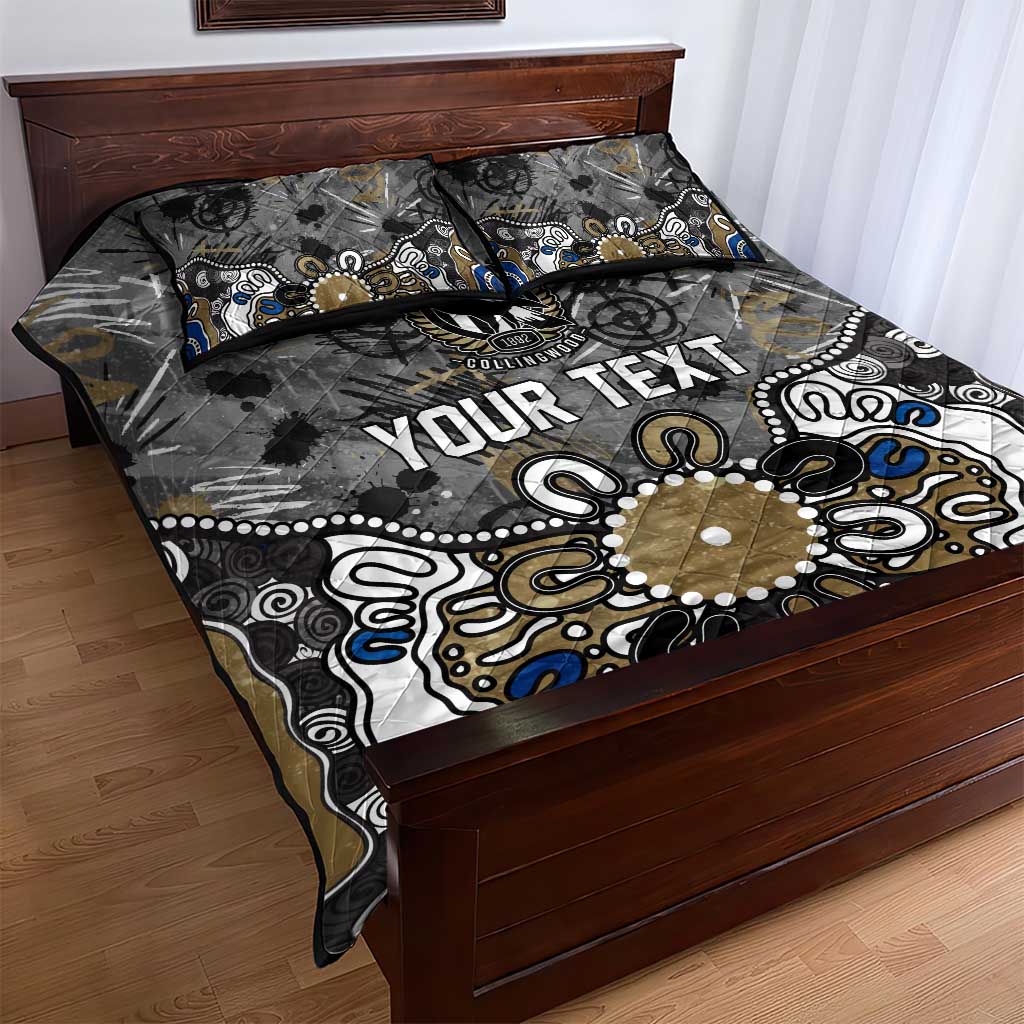 Personalized Collingwood Magpies Quilt Bed Set Aboriginal Dot Painting Graffiti Style