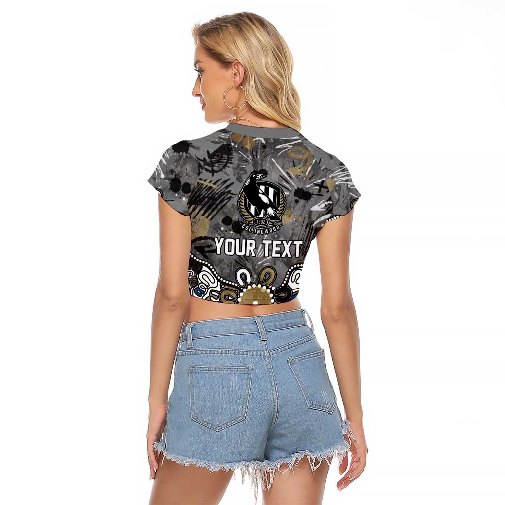 Personalized Collingwood Magpies Raglan Cropped T Shirt Aboriginal Dot Painting Graffiti Style