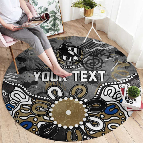 Personalized Collingwood Magpies Round Carpet Aboriginal Dot Painting Graffiti Style