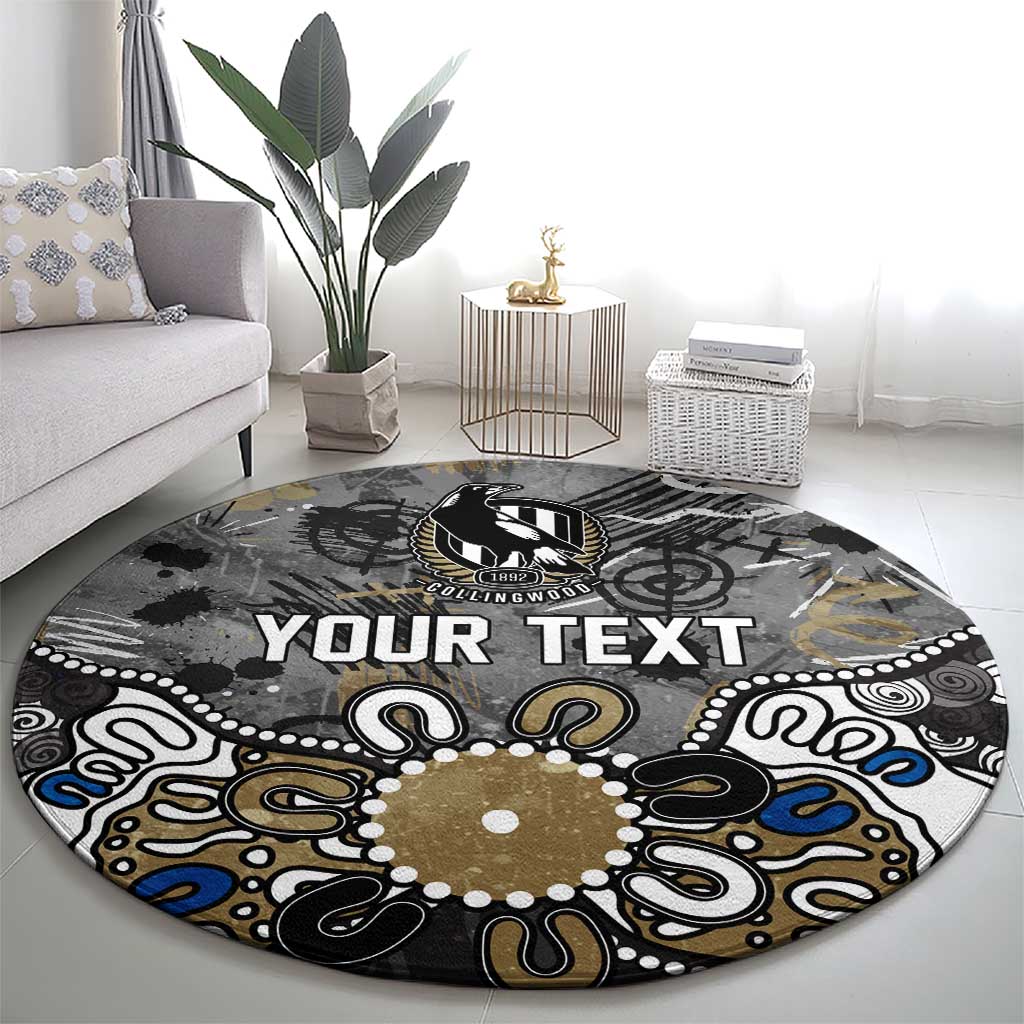 Personalized Collingwood Magpies Round Carpet Aboriginal Dot Painting Graffiti Style