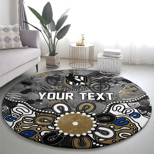 Personalized Collingwood Magpies Round Carpet Aboriginal Dot Painting Graffiti Style
