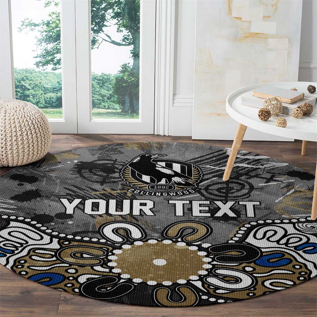 Personalized Collingwood Magpies Round Carpet Aboriginal Dot Painting Graffiti Style