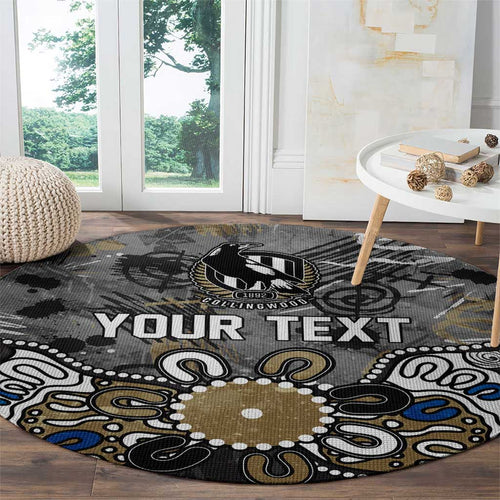 Personalized Collingwood Magpies Round Carpet Aboriginal Dot Painting Graffiti Style