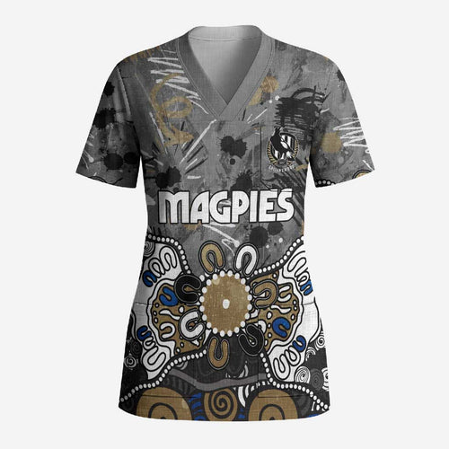 Personalized Collingwood Magpies Scrub Top Aboriginal Dot Painting Graffiti Style