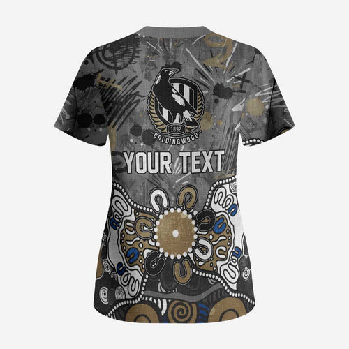 Personalized Collingwood Magpies Scrub Top Aboriginal Dot Painting Graffiti Style