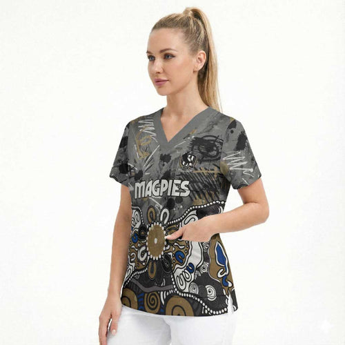 Personalized Collingwood Magpies Scrub Top Aboriginal Dot Painting Graffiti Style