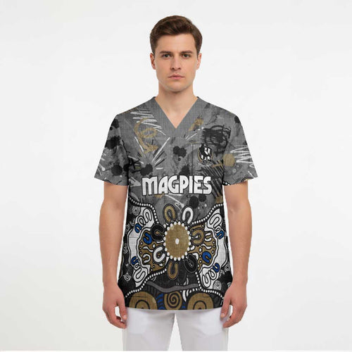 Personalized Collingwood Magpies Scrub Top Aboriginal Dot Painting Graffiti Style