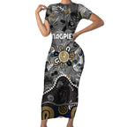 Personalized Collingwood Magpies Short Sleeve Bodycon Dress Aboriginal Dot Painting Graffiti Style