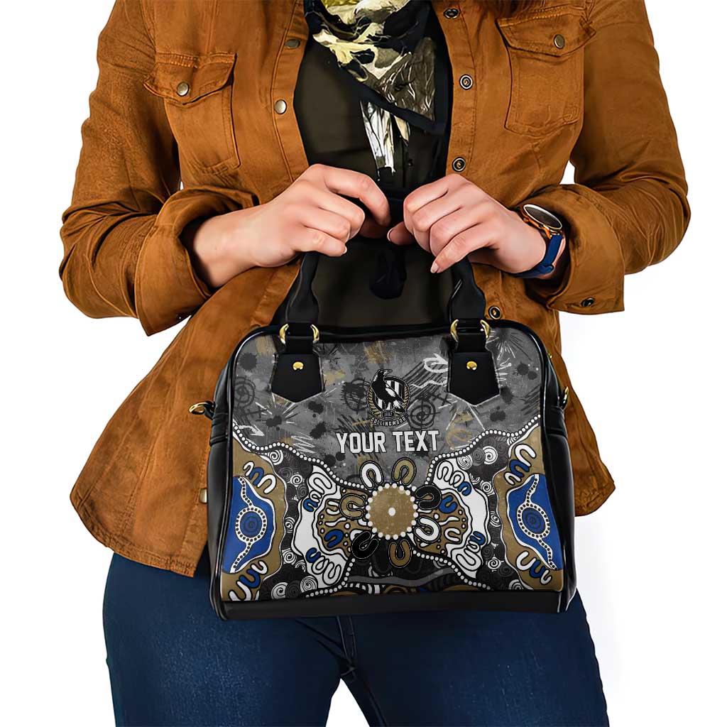 Personalized Collingwood Magpies Shoulder Handbag Aboriginal Dot Painting Graffiti Style