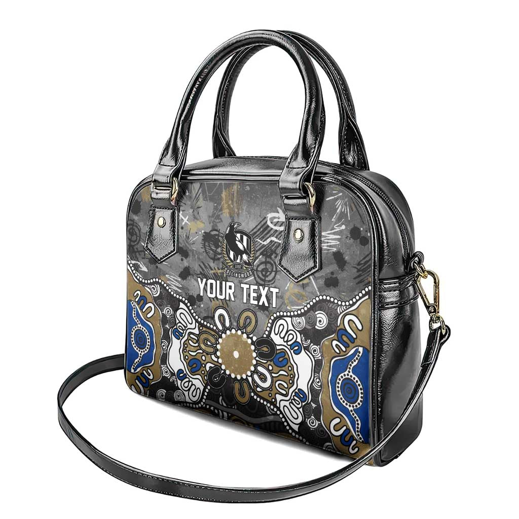 Personalized Collingwood Magpies Shoulder Handbag Aboriginal Dot Painting Graffiti Style