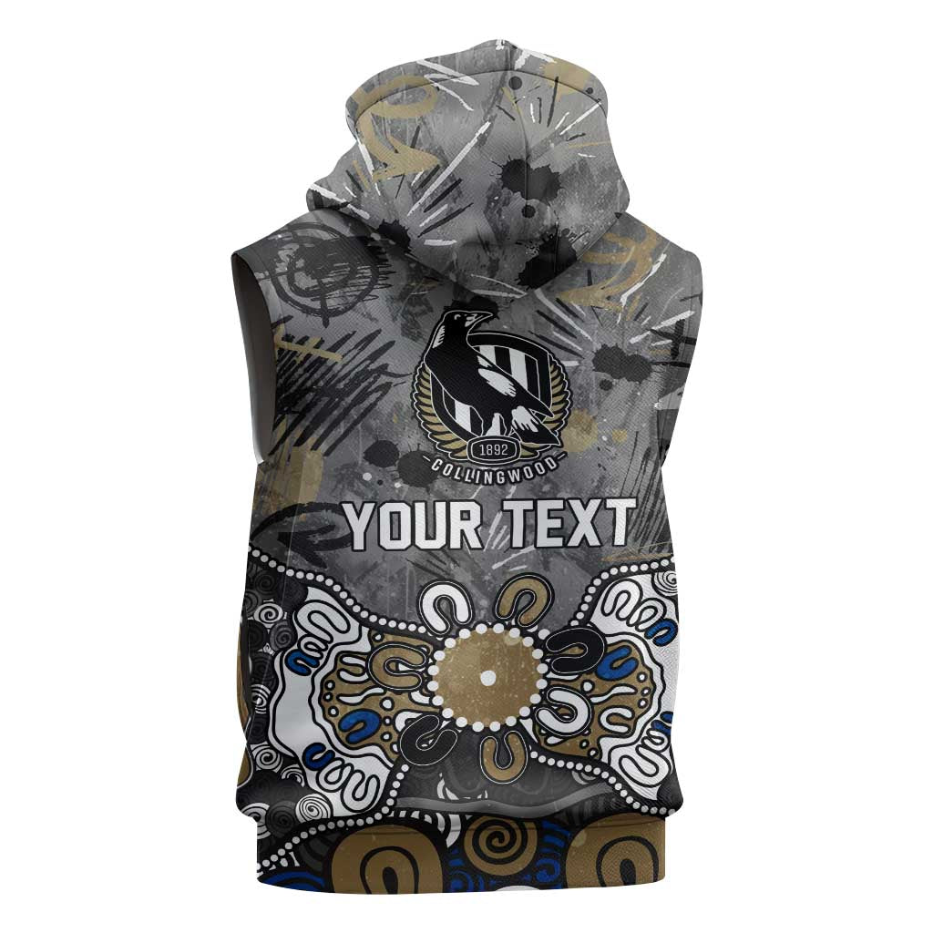 Personalized Collingwood Magpies Sleeveless Hoodie Aboriginal Dot Painting Graffiti Style