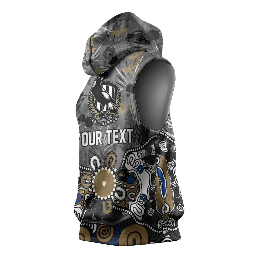 Personalized Collingwood Magpies Sleeveless Hoodie Aboriginal Dot Painting Graffiti Style