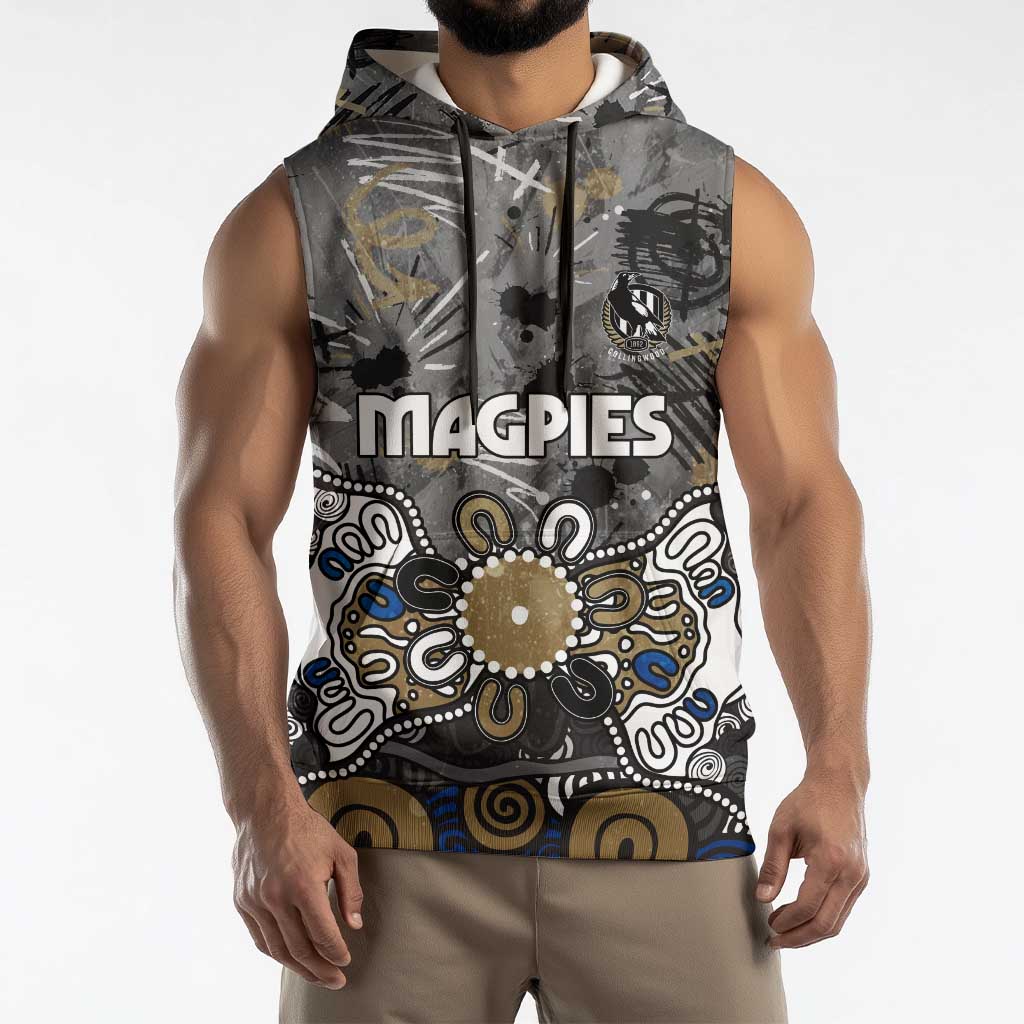 Personalized Collingwood Magpies Sleeveless Hoodie Aboriginal Dot Painting Graffiti Style