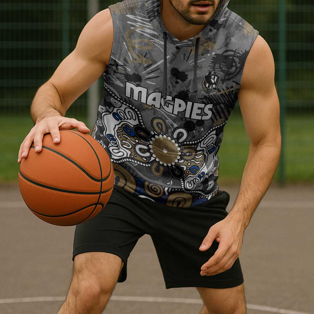 Personalized Collingwood Magpies Sleeveless Hoodie Aboriginal Dot Painting Graffiti Style
