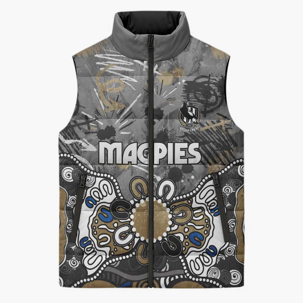 Personalized Collingwood Magpies Sleeveless Puffer Jacket Aboriginal Dot Painting Graffiti Style