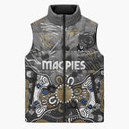 Personalized Collingwood Magpies Sleeveless Puffer Jacket Aboriginal Dot Painting Graffiti Style